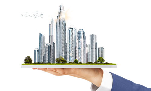 Dubai skyline model presented on an open hand