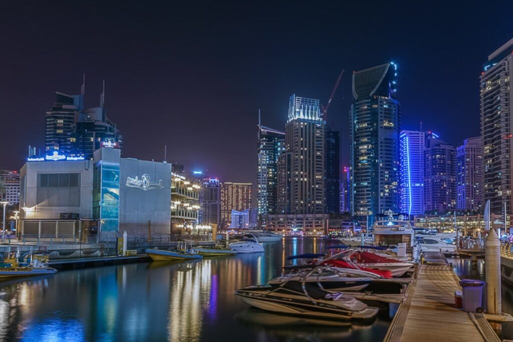 Dubai Marina residential towers at night